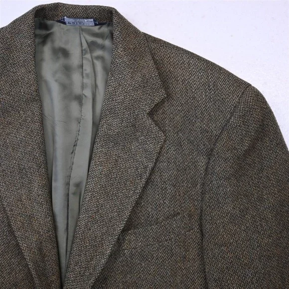 Vtg Polo Ralph Lauren 42R Green Herringbone Tweed 3 Roll 2 Blazer Sport Coat